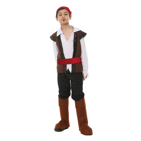 Boy Pirate Costume Including Headpiece, Shirt, Belt, Boot Cover, Pants PP79946