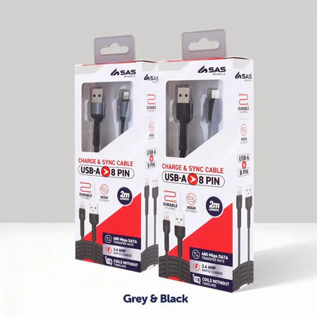 Charge & Sync Usb A To 8 Pin Polyester Cable Suitable For Iphone Devices Grey & Black 2m 277810