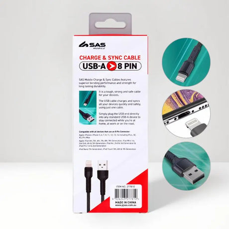 Charge & Sync Usb A To 8 Pin Polyester Cable Suitable For Iphone Devices Grey & Black 2m 277810