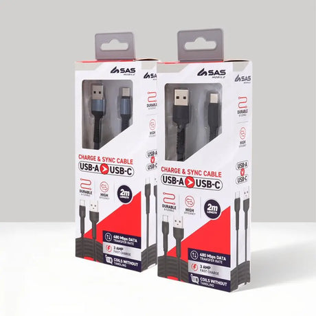 Charge & Sync Usb A To Type C Polyester Cable Grey & Black Assorted 2m 277827
