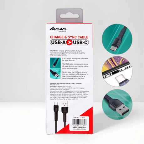 Charge & Sync Usb A To Type C Polyester Cable Grey & Black Assorted 2m 277827