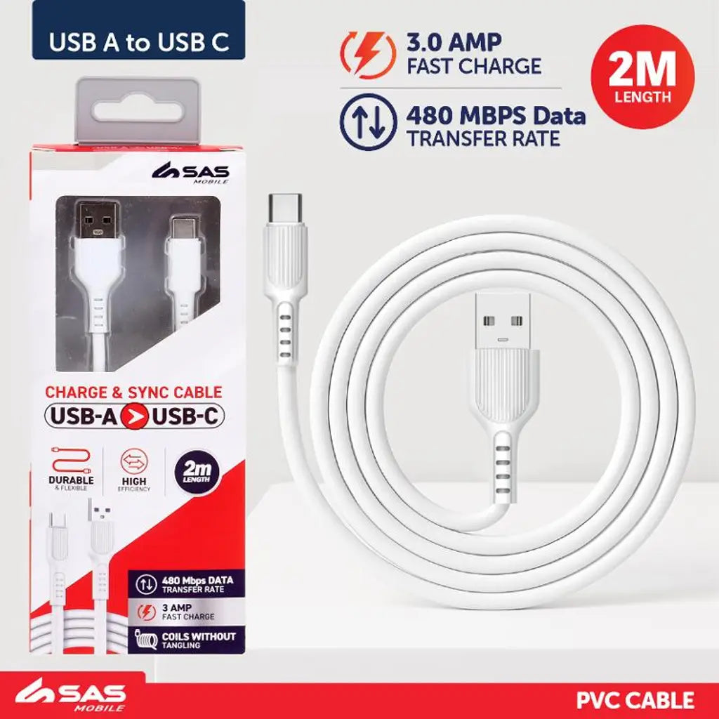Charge & Sync Usb A To Type C Pvc Cable White 2m 277803