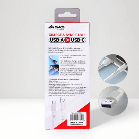 Charge & Sync Usb A To Type C Pvc Cable White 2m 277803