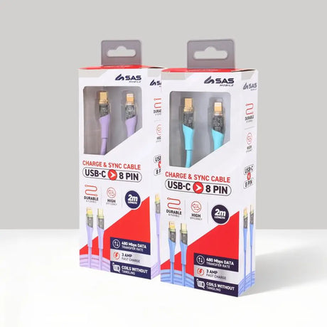 Charge & Sync Usb C To 8 Pin Pvc Cable - Suitable For Iphone Devices Blue & Purple  2m 277919