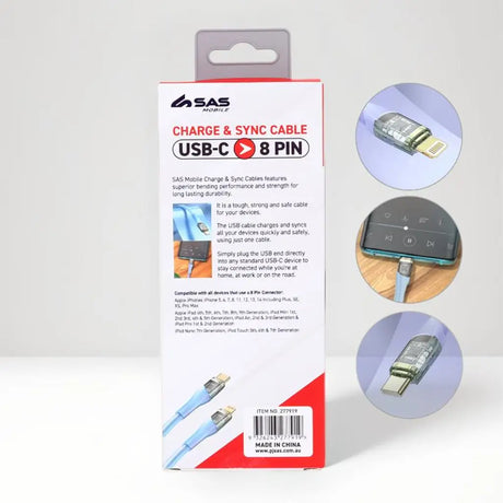 Charge & Sync Usb C To 8 Pin Pvc Cable - Suitable For Iphone Devices Blue & Purple  2m 277919