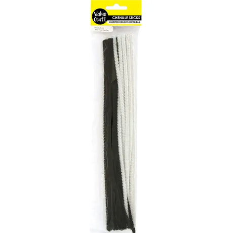 Chenille Sticks Black White 6mm 60Pk VCCS09