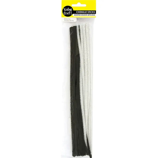 Chenille Sticks Black White 6mm 60Pk VCCS09