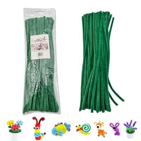 Craft Chenille Sticks Dark Green 30cm 100Pk K235716