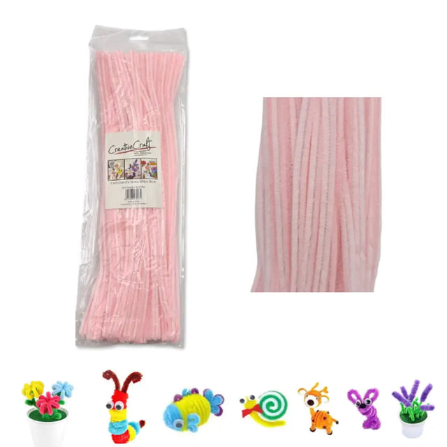 Craft Chenille Sticks Pink 30cm 100Pk K235761