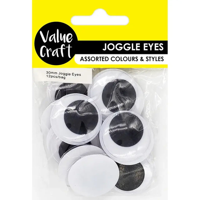 Craft Joggle Eye Round 30mm 12Pk VCE08