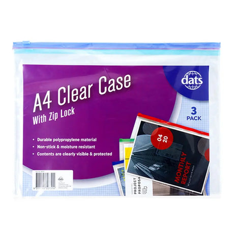 Dats Case Zip A4 Clear 3pk W SRT 72331