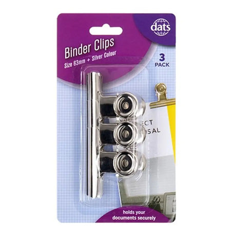 Dats Clip Binder Silver 63mm 3Pk 54478