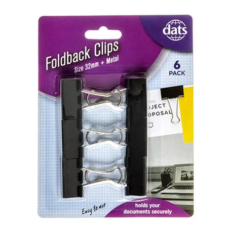 Dats Clip Foldback Black Silver 32mm 6Pk 50578