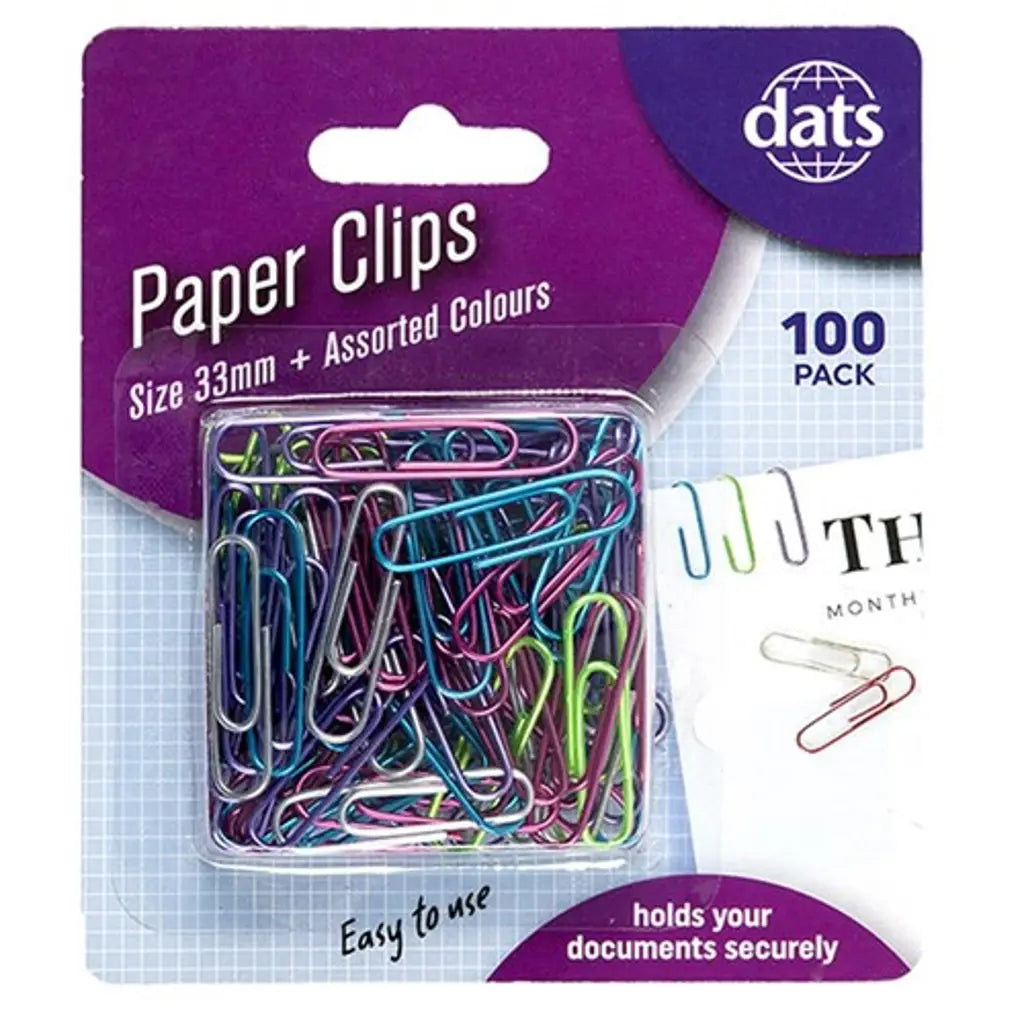 Dats Clip Paper Mixed Metallic 33mm 100Pk  54751