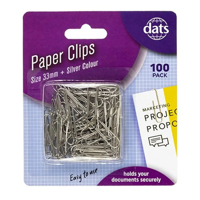 Dats Clip Paper Silver 33mm 100Pk 60169