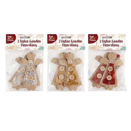 Dats Decoration Xmas Angels Wooden w Sequins 2pk 12x7cm 71114