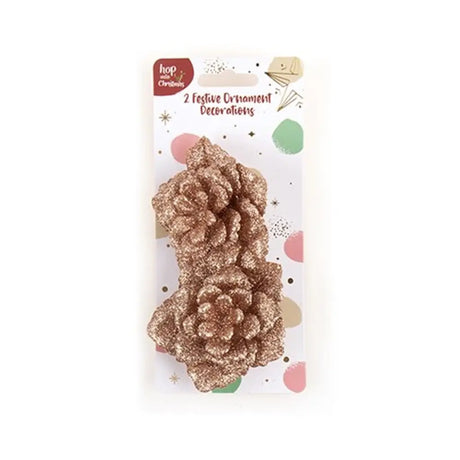Dats Decoration Xmas Ornaments Rose w Clip 2pk Rose Gold 73392