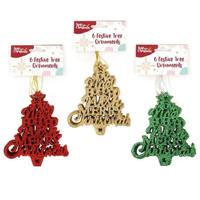 Dats Decoration Xmas Ornaments Tree 6pk 12x9x0.3cm 3 Asst 71143