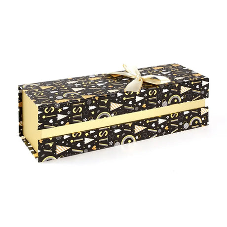 Dats Gift Box Xmas Wine Box Rect w Gold Foil and Bow 66922