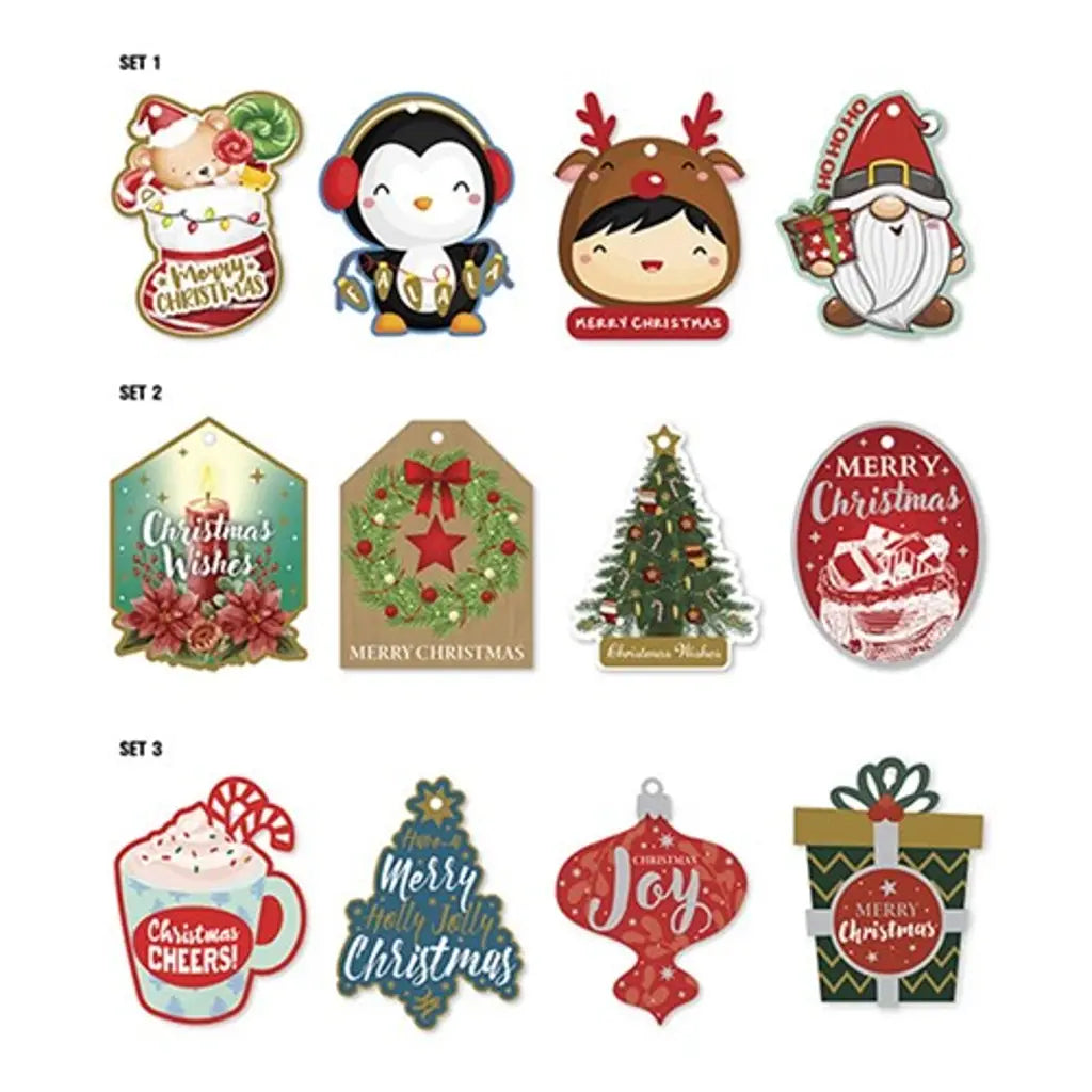 Dats Gift Tags Xmas w Foil Strings Various Shapes 24pk 3 Asstd 69698