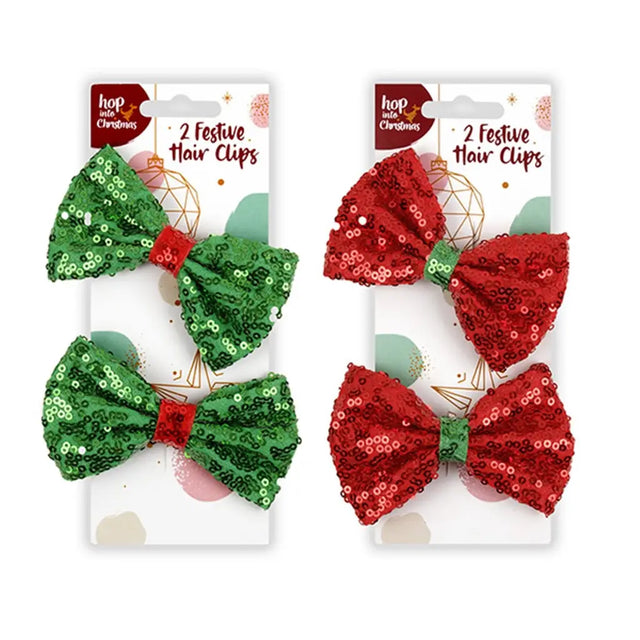 Dats Hair Clip Sequin Bow 2pk Xmas 2 Asstd 69321