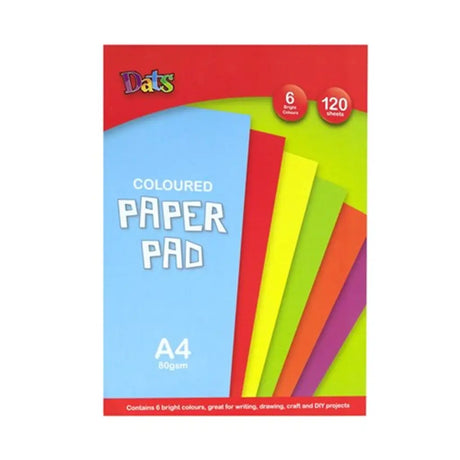 Dats Pad Paper Colour 6 Bright Colours A4 80gsm 120Sheets 58009