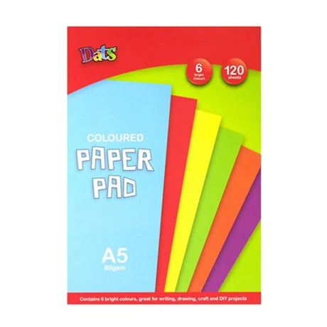 Dats Pad Paper Colour 6 Bright Colours A5 80gsm 120Sheets 58010