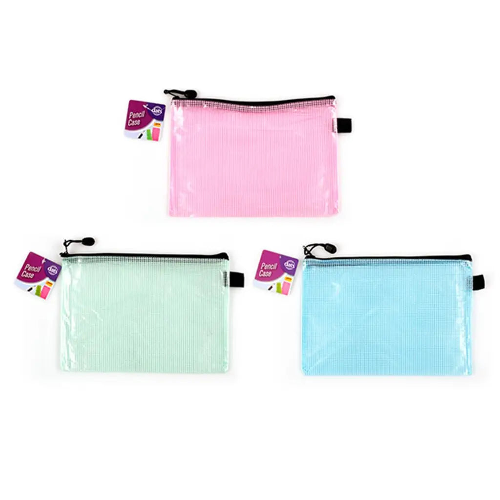 Dats Pencil Case 1 Zip Mesh Assorted Colours 260x185mm 67647