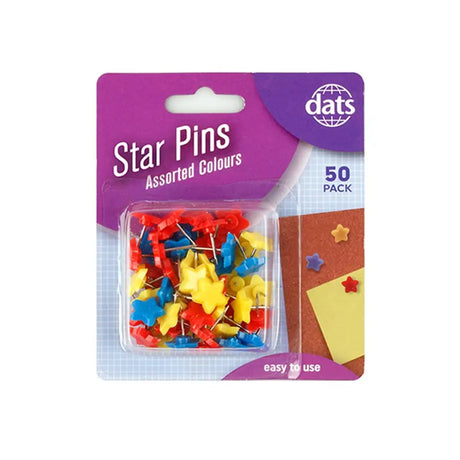 Dats Pin Star Shape Assorted Colours 50Pk 67793