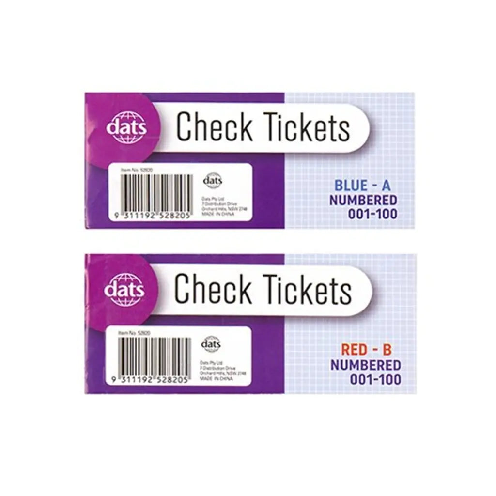 Dats Ticket Check Book 1 To 100 2 Assorted Red Blue 52820