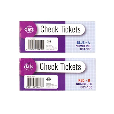 Dats Ticket Check Book 1 To 100 2 Assorted Red Blue 52820