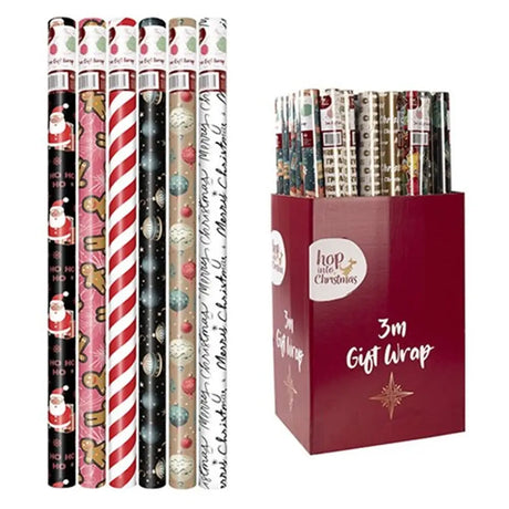 Dats Wrap Paper Xmas 3Mx70cm 60gsm 38mm Core PDQ Asstd 69633