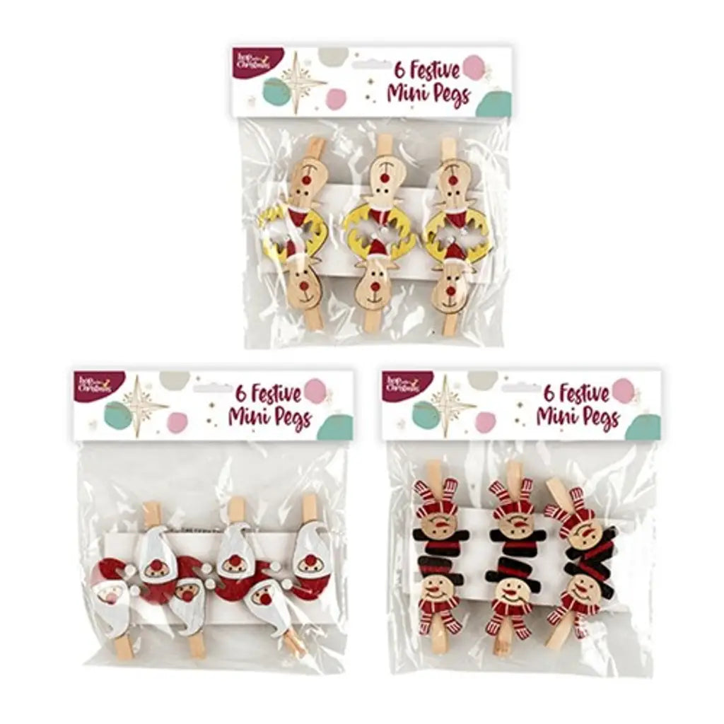 Dats Xmas Pegs Mini Pince 6pk 3 Asst 71083