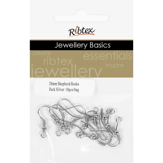 Earring Shepherd Hooks Dark Silver 10Pk JF367
