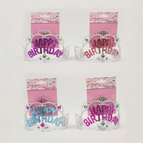 Fantasy Kingdom Assorted Silver Princess Tiara With Happy Birthday A20968