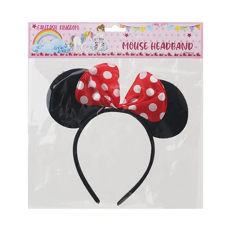 Fantasy Kingdom Black Mouse Ears With Red White Bow on Headband A32886