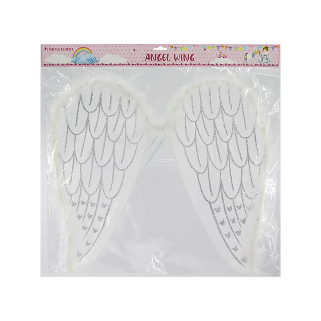 Fantasy Kingdom White Angle Wings With Silver Glitter Feathers A58732-F