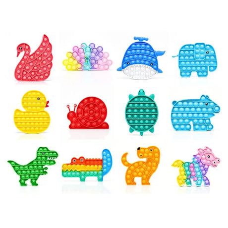 Fidget Push & Pop Animal Friends Series Silicone 12Assorted Sizes 11x17cm  326846