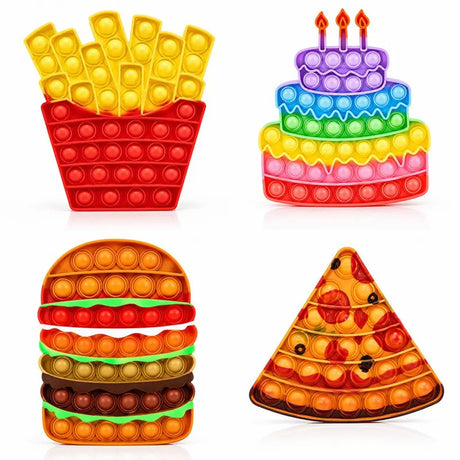 Fidget Push & Pop Foodie Series Silicone 4Assorted Sizes 12.5x19cm 326853