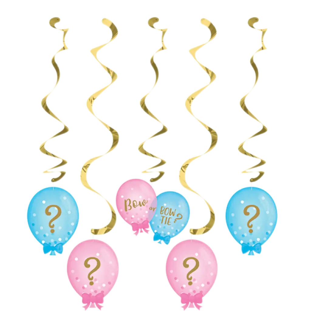 Gender Reveal Balloons Dizzy Danglers Hanging Swirls 5Pk CC336686