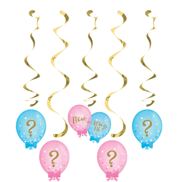 Gender Reveal Balloons Dizzy Danglers Hanging Swirls 5Pk CC336686