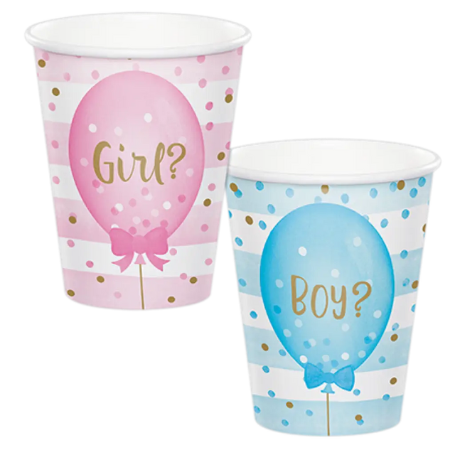 Gender Reveal Balloons Paper Cups 2-Sided Design 266ml 8Pk CC336068