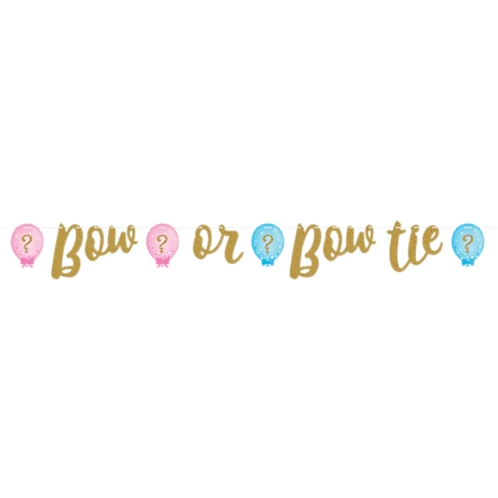 Gender Reveal Balloons Ribbon Banner Glittered Bow or Bow Tie CC336682