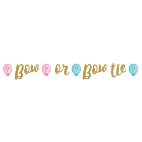 Gender Reveal Balloons Ribbon Banner Glittered Bow or Bow Tie CC336682