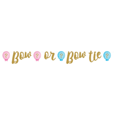Gender Reveal Balloons Ribbon Banner Glittered Bow or Bow Tie CC336682