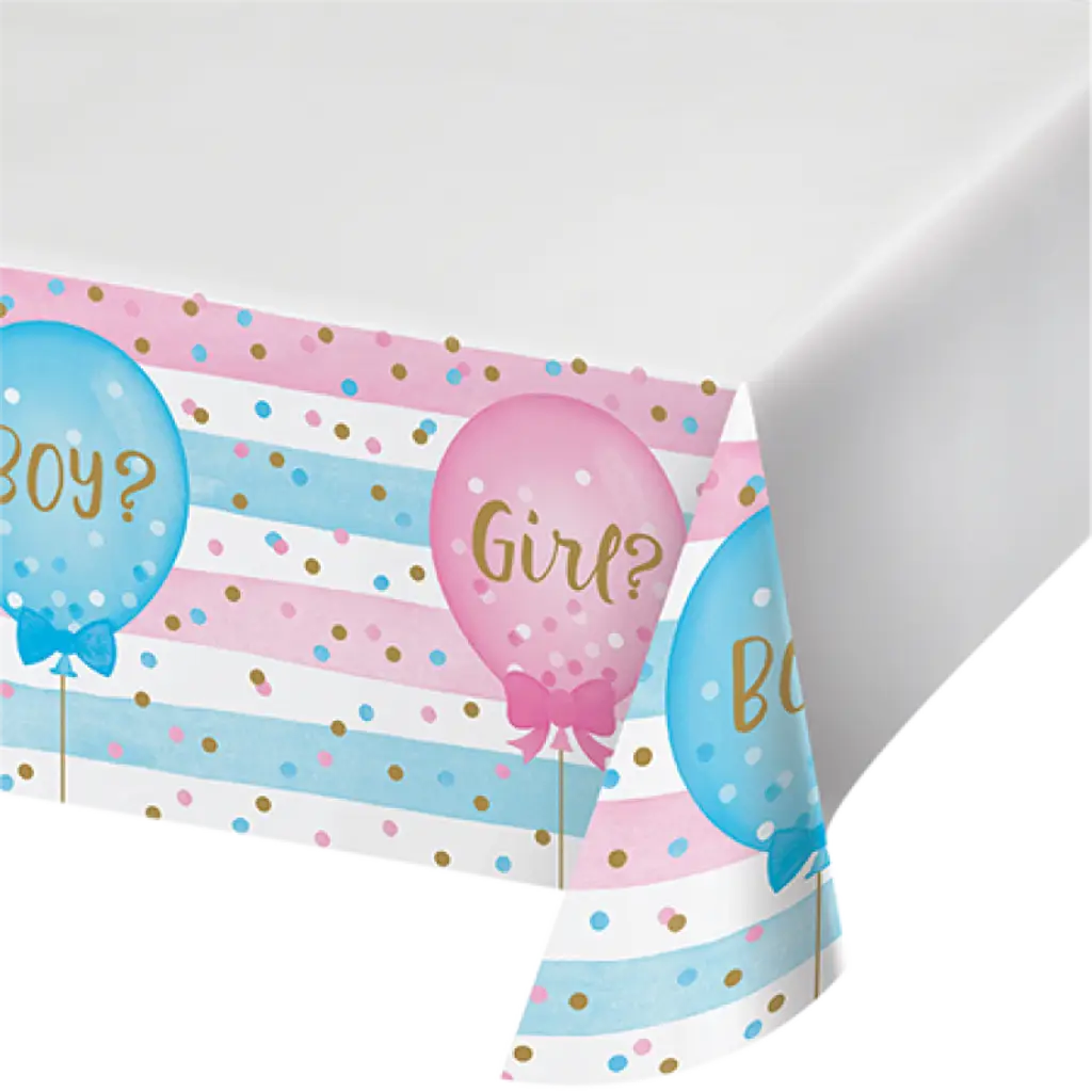Gender Reveal Balloons Tablecover Plastic Border Print 137cm CC336690