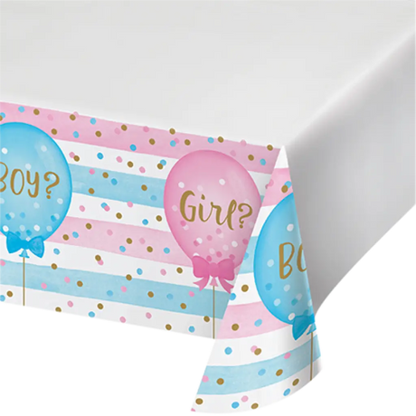Gender Reveal Balloons Tablecover Plastic Border Print 137cm CC336690