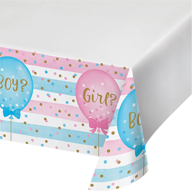 Gender Reveal Balloons Tablecover Plastic Border Print 137cm CC336690