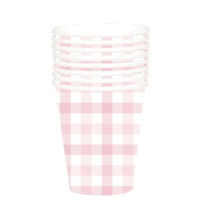 Gingham Paper Cup Pastel Pink 266ml 8Pk 88852887