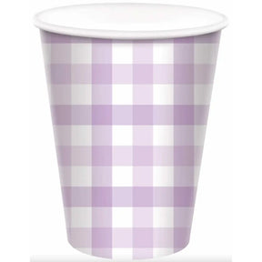 Gingham Paper Cup Pastel Purple 266ml 8Pk 88852818
